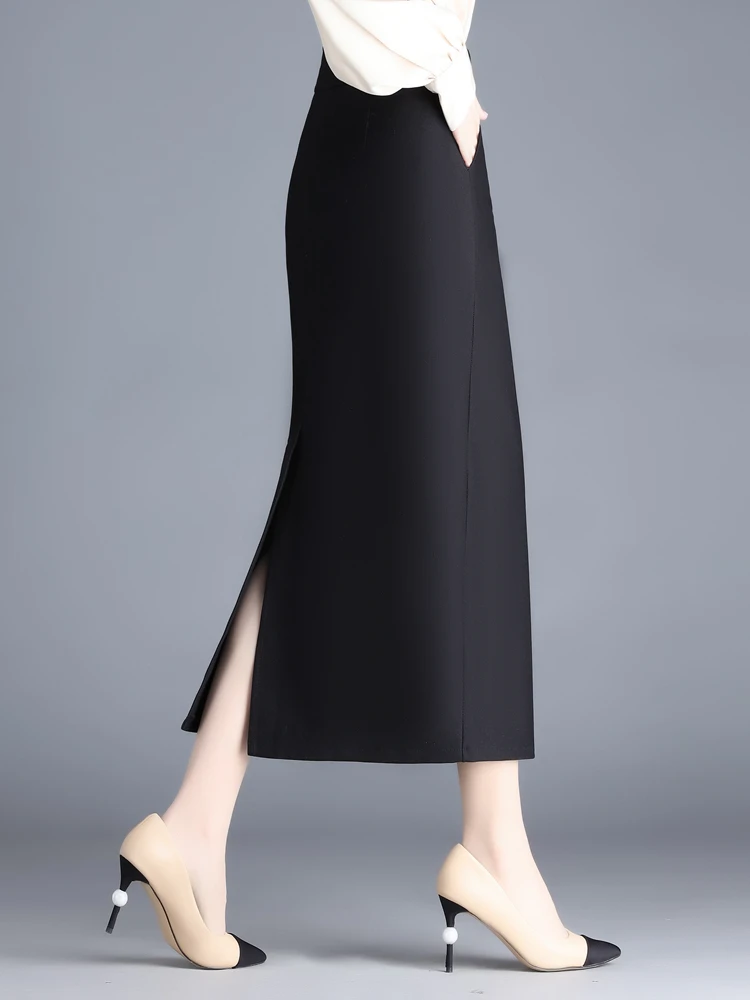 High-Quality High Fashion  Elegant Office Black Long Skirts Korean Women 2023 Autumn Elastic hip wrap skirt Pencil Skirt