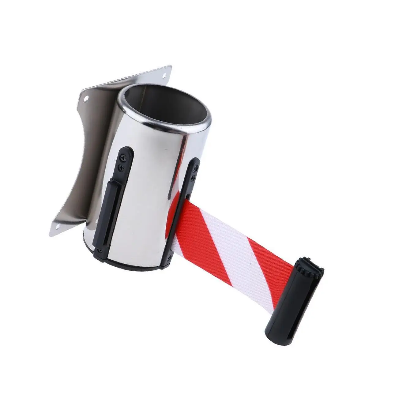 Stanchion Queue Barrier Wall Mount Crowd Control Retractable Ribbon Black Yellow 4m