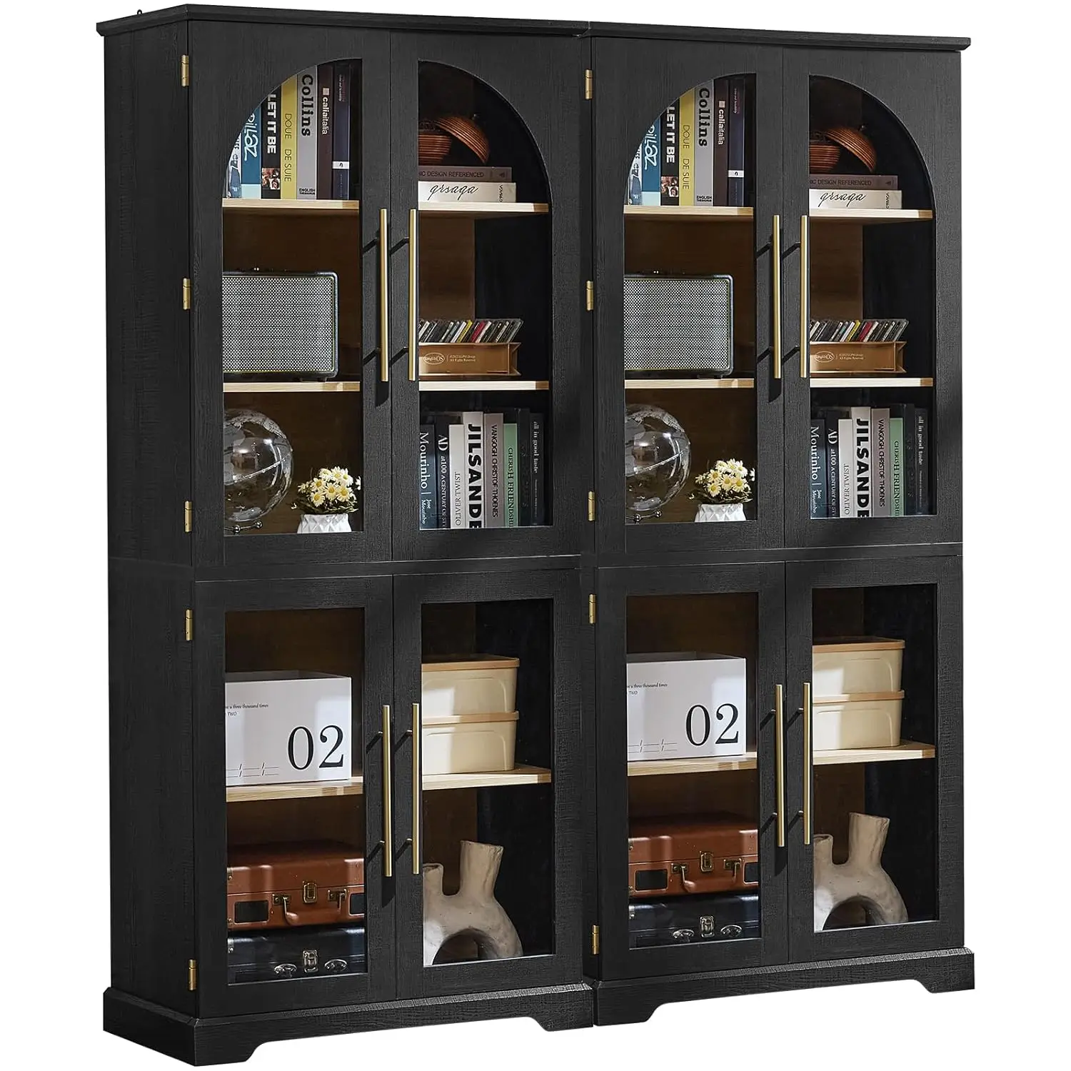

72" Tall Bookshelf Set 2 Farmhouse 3-Tier Adjustable Glass Doors Storage Cabinet Living Room Home Office, Customized