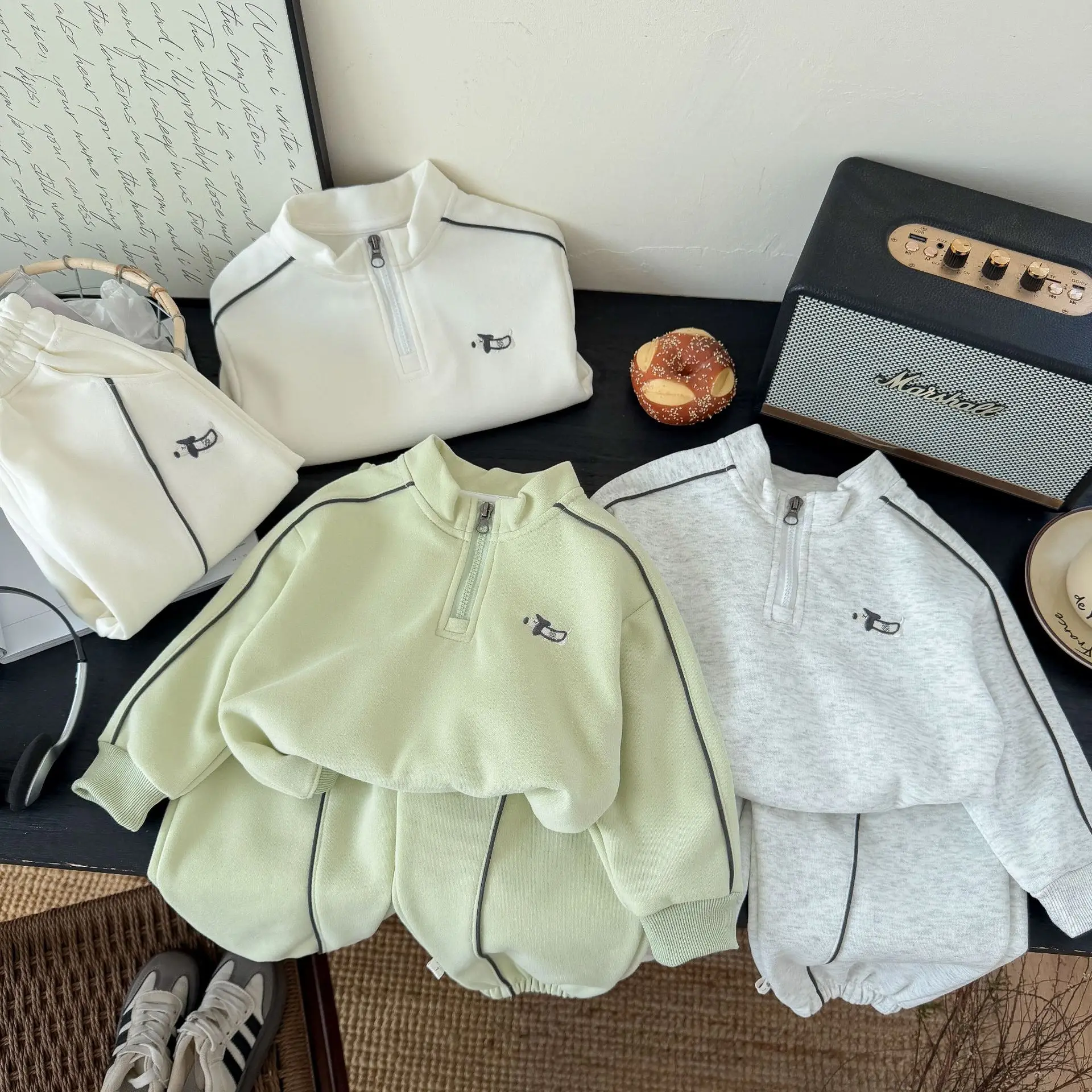 1-14 Jahre Kinderkleidungssets, neue Herbstkollektion, Jungen- und Mädchen-Langarm-Sweatshirts mit halbem Reißverschluss + Hosen, 2-teiliges Kinder-Trainingsanzug-Outfit – Detail 2