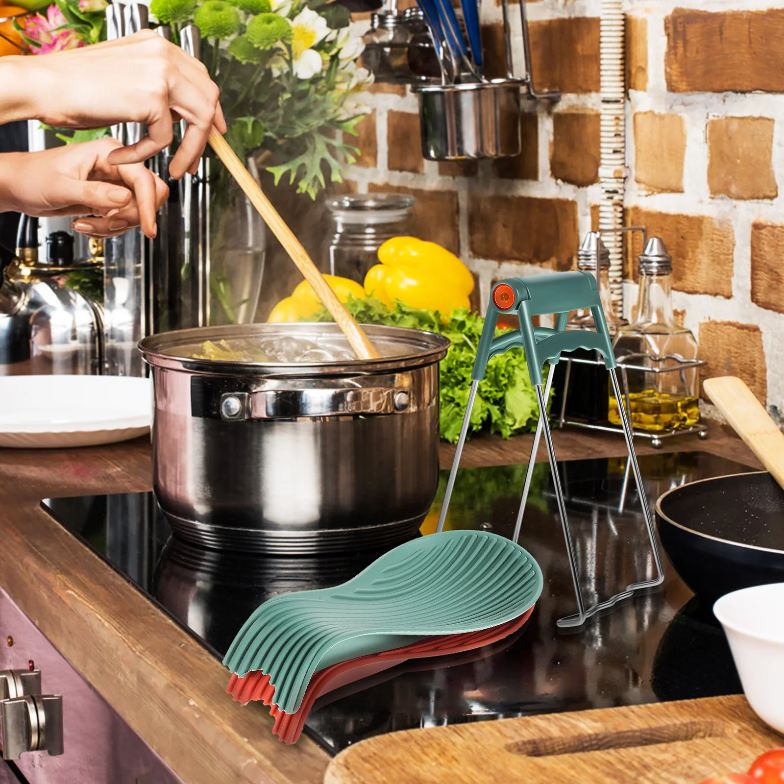 

1Set Hot Plate Gripper Silicone Spoon Rests Anti-Scald Clamp Cooking Utensil Rest Kitchen Countertop Silicone Spoon Holder Bowl