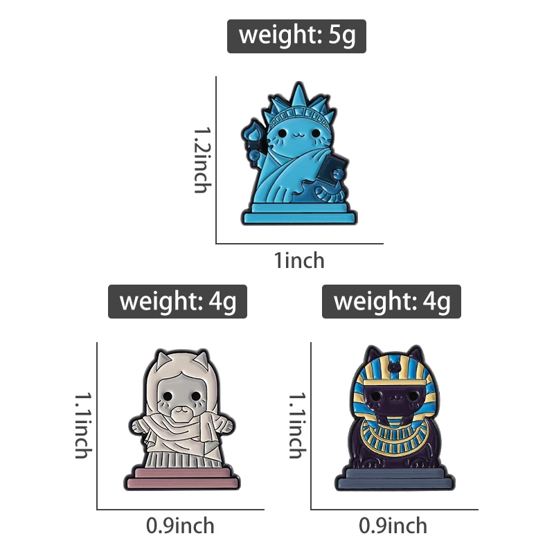 Cats Statue Enamel Pins Cartoon Animal Brooch Statue of Liberty Sphinx Badge Backpack Lapel Pin Accessories Gift for Friends