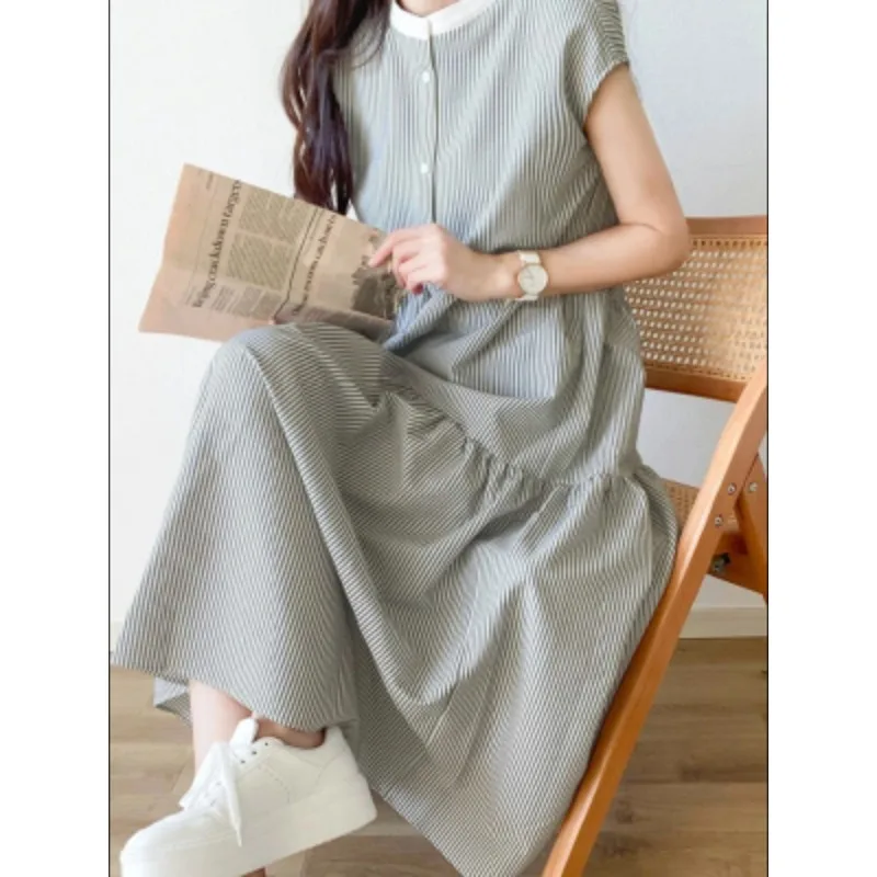Korean Summer Round Neck Small Breasted Striped Sleeveless Dress Sweet Korean Version of The New Color Debut