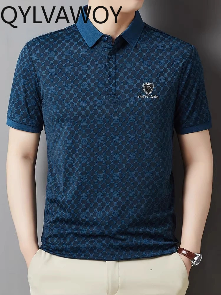 QYLVAWOY Summer New Men's Short-sleeved POLO Shirt Business Casual Breathable Lapel Half-sleeved T-shirt Middle-aged LJ2408