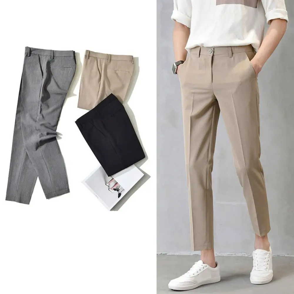 

Укороченные брюки Деловой костюм Брюки Прямые тонкие мужские официальные брюки Однотонные повседневные брюки Классический костюм Брюки Деловые