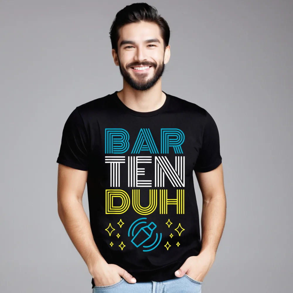 Camisetas de manga corta con cuello redondo de Navidad para hombres, camisetas de algodón Premium, Bar Ten Duh, diseño divertido de barman, especial