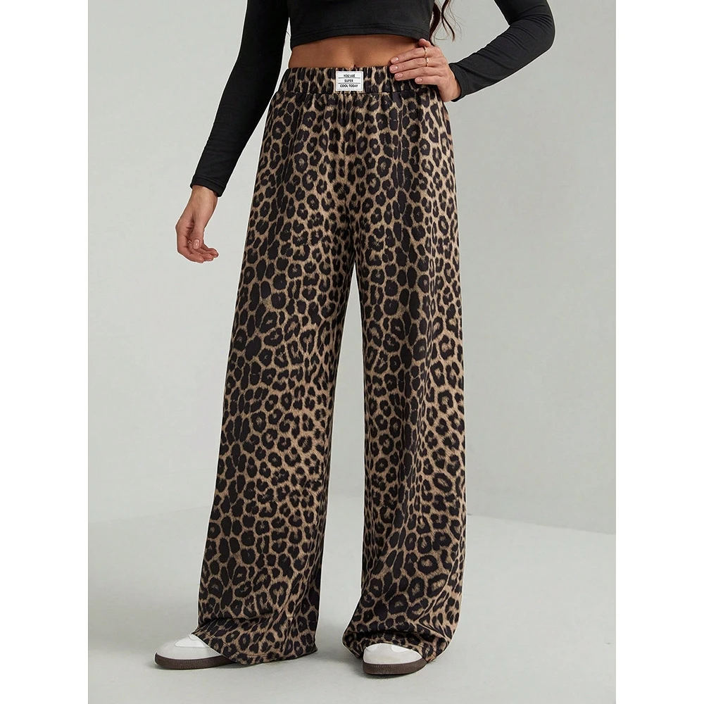 Casual Leopard Print Wide Leg Loose Fit Long Pants Versatile Spring Autumn New Style Women's Fashion plus Size Straight Leg T...