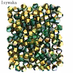 Isywaka Green Golden 100pcs 4mm Crystal Beads Bicone Stone Jewelry Findings Tassel Lariat Earring Glass Quartz Accessories