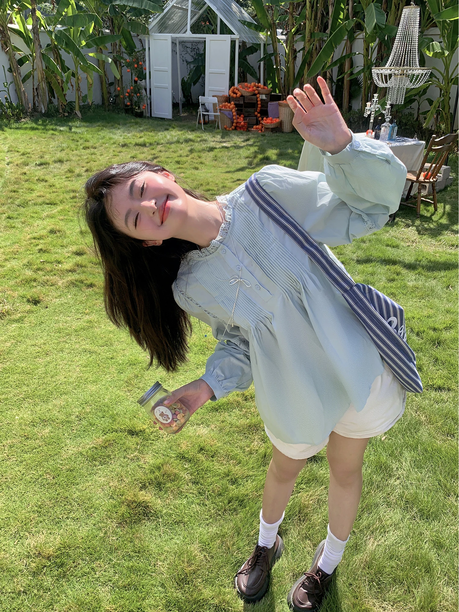 

Vanwenwen Suimei Girl Bubble Sve een irt Women's Korean Sle Sweet Match Spring Stand Collar Long Sve Casual Top