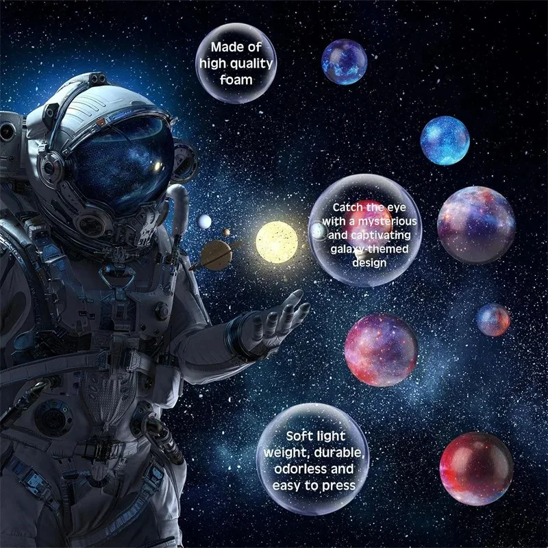 Palline antistress Galaxy da 6 pezzi - Giocattoli da spremere in schiuma per spazio esterno, set antistress morbido e squishy a vita lenta, palline per cani da compagnia