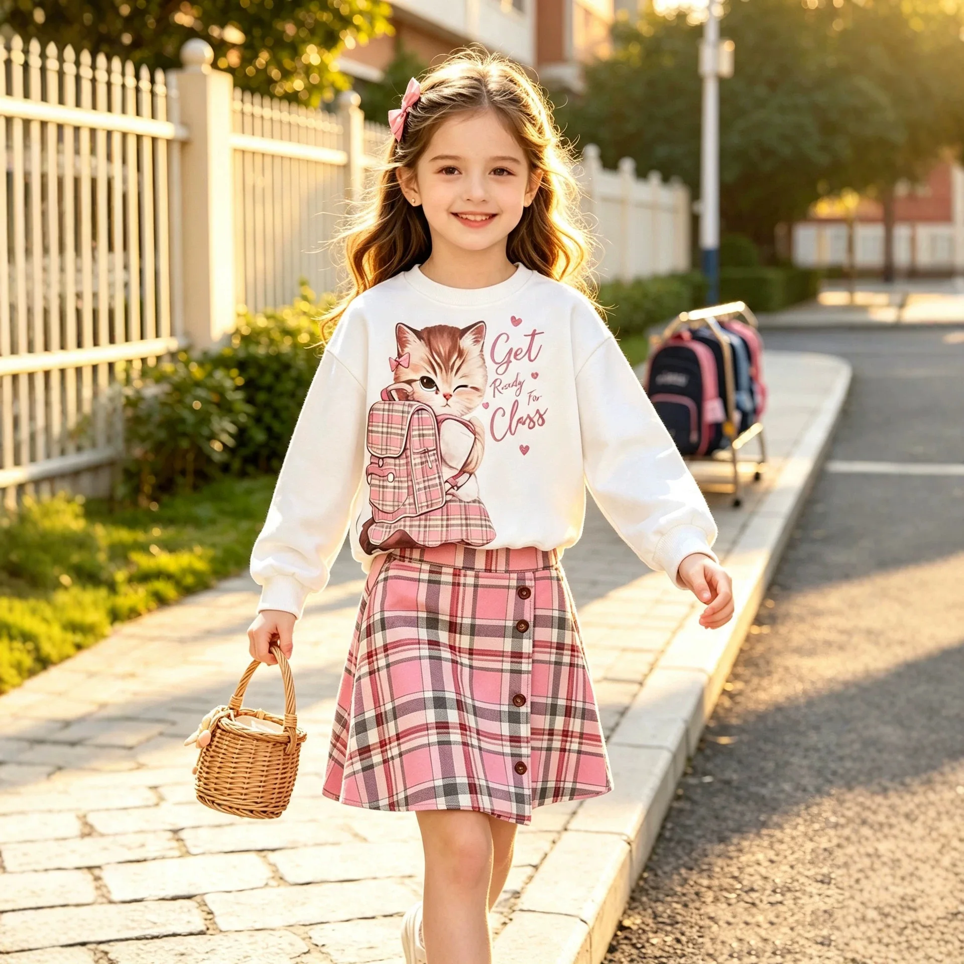 2026 New Fashionable Autumn Girls' Long Sleeve Hoodie Short Skirt Two Piece Set Children's Autumn Winter Set
