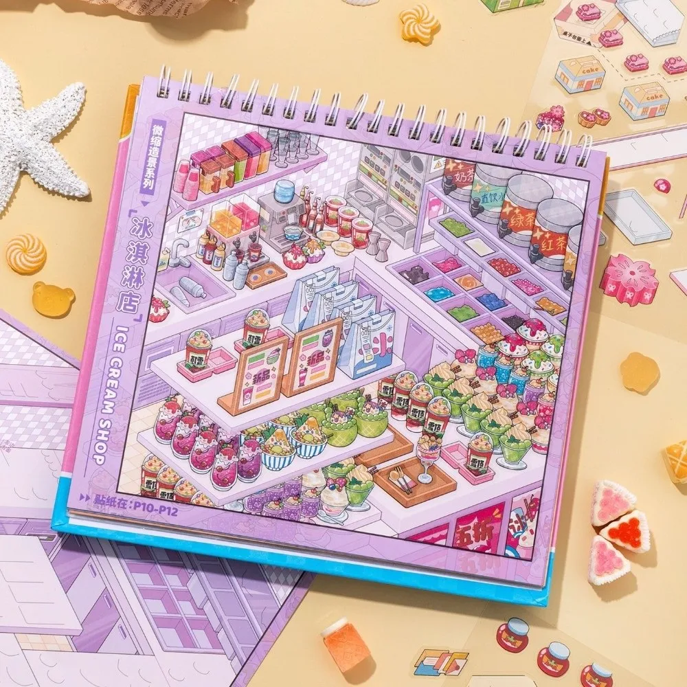 Shop Theme Miniature Scene Sticker PET 10 Scenes 3D Sticker Book Bookstore Magic Shop Post Office Bakery Stacking Sticker