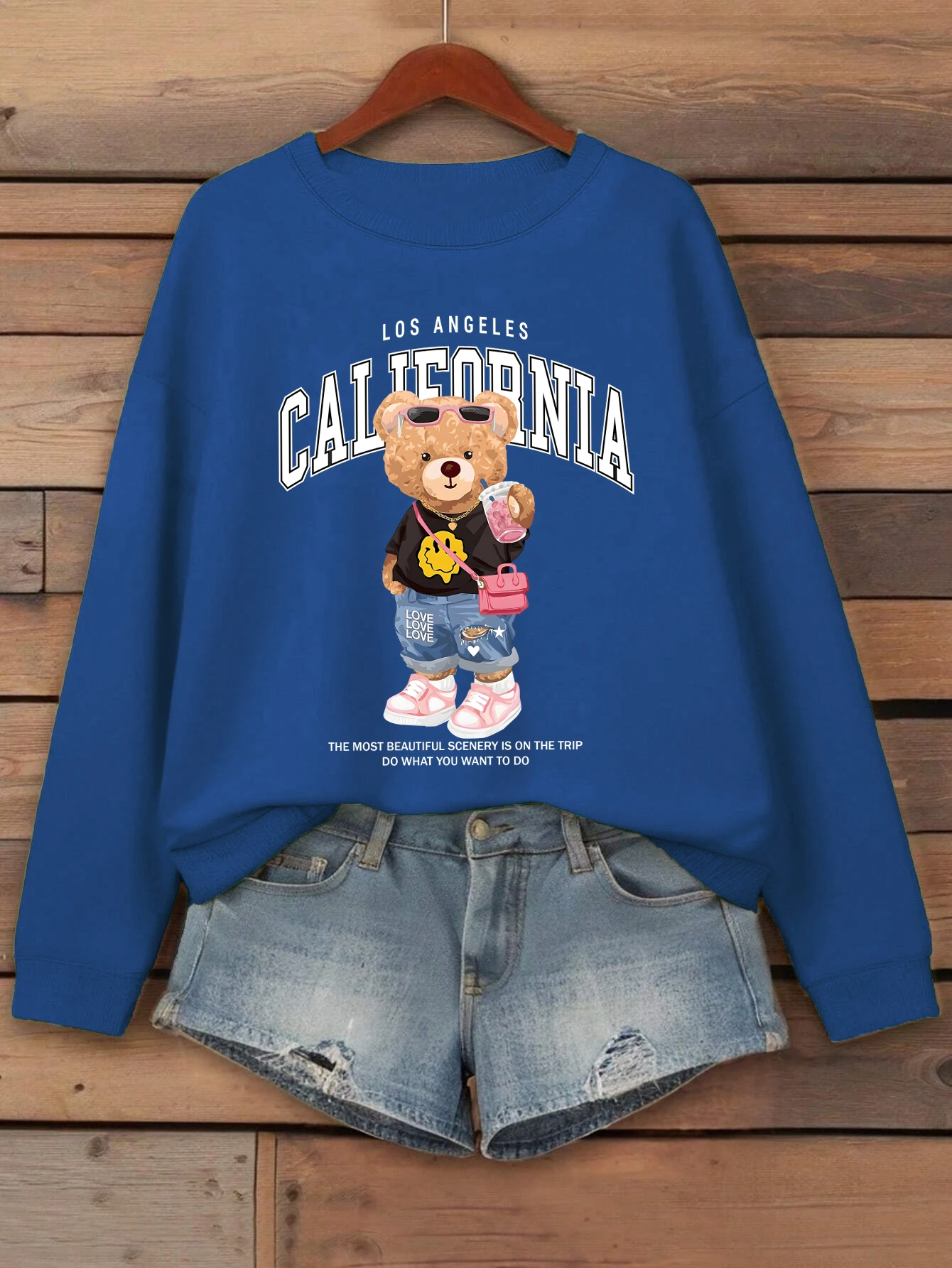 Jersey con estampado de té de la leche para mujer, ropa informal suelta con cuello redondo, ropa informal de otoño, sudadera que combina con todo de lana