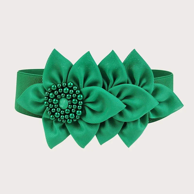 Flower Belt Women Red Elastic Stretch Waist Belt Single Bloom Decorative Fashion Waistband for Dress Coat