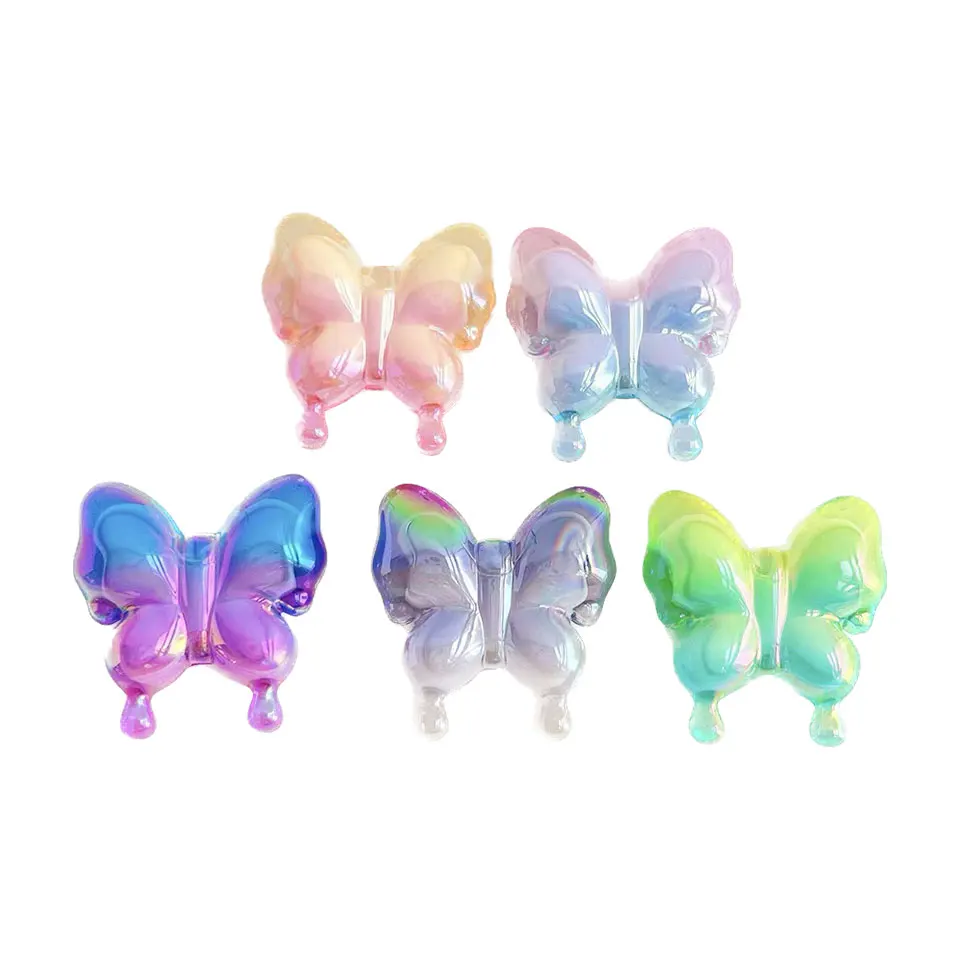 DIY accessories color gradient phoenix tail butterfly cartoon hair accessories butterfly UV plated acrylic material loose beads