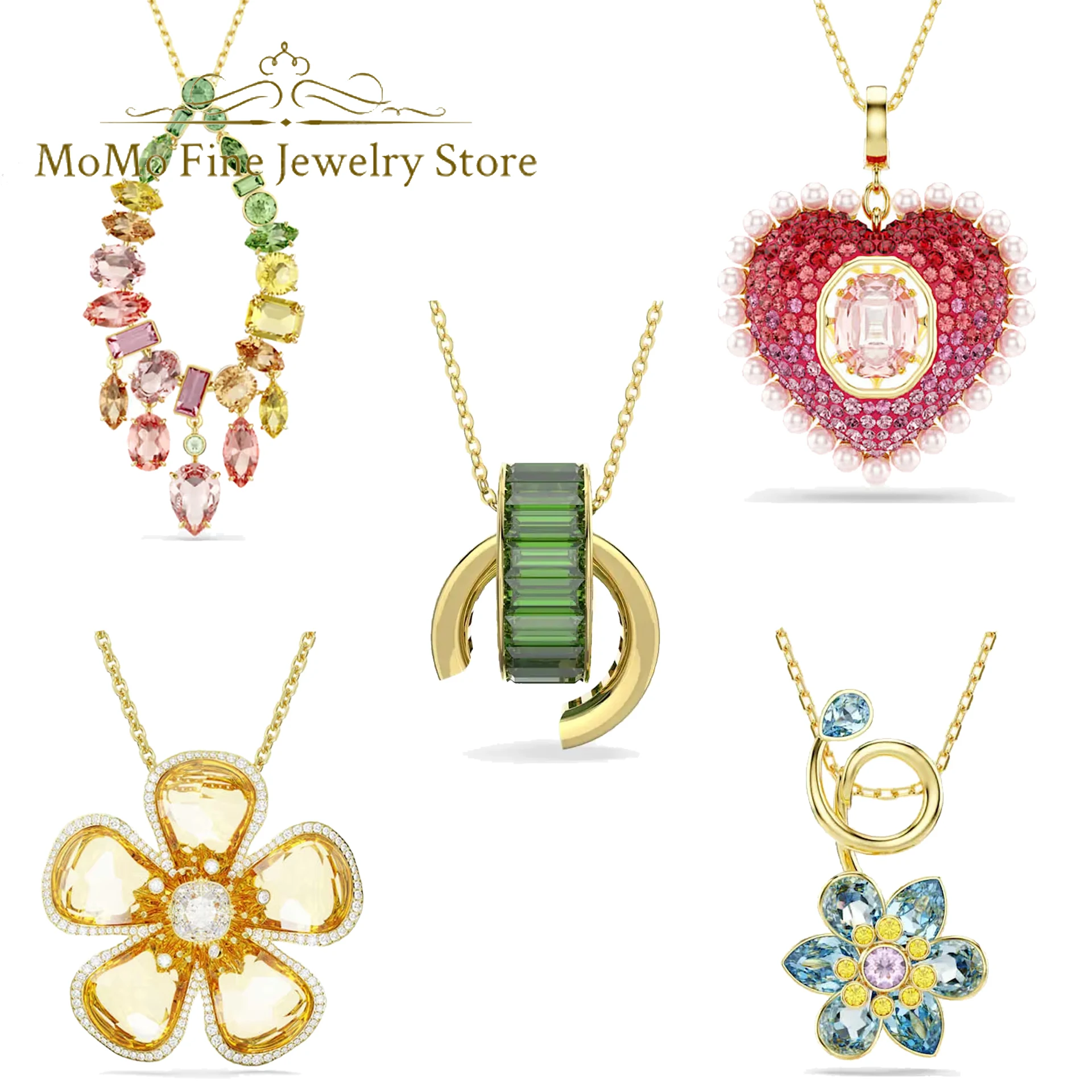 2026 Exquisite Romantic Luxury Party Necklaces Charm Pink Heart shaped Green Water Drop Crystal Pendant Women's Fashion Necklace