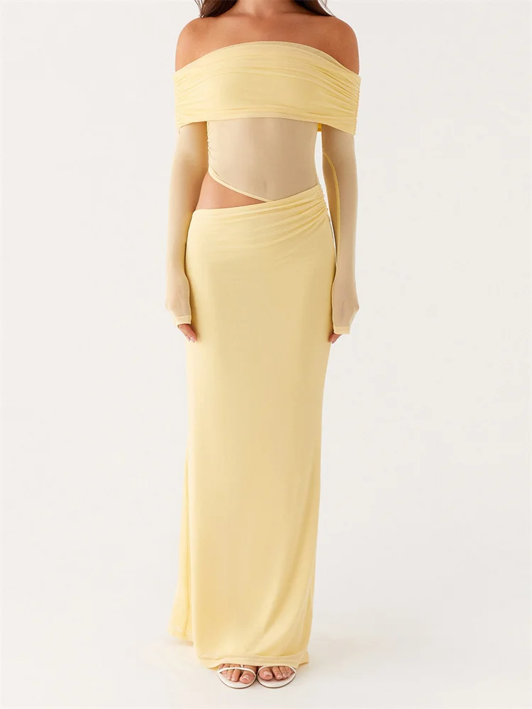 CHRONSTYLE – robe sans bretelles pour femmes, épaules dénudées, Slim, froncée, couleur unie, manches longues, dos nu, maille, robe de soirée, Club, 2025