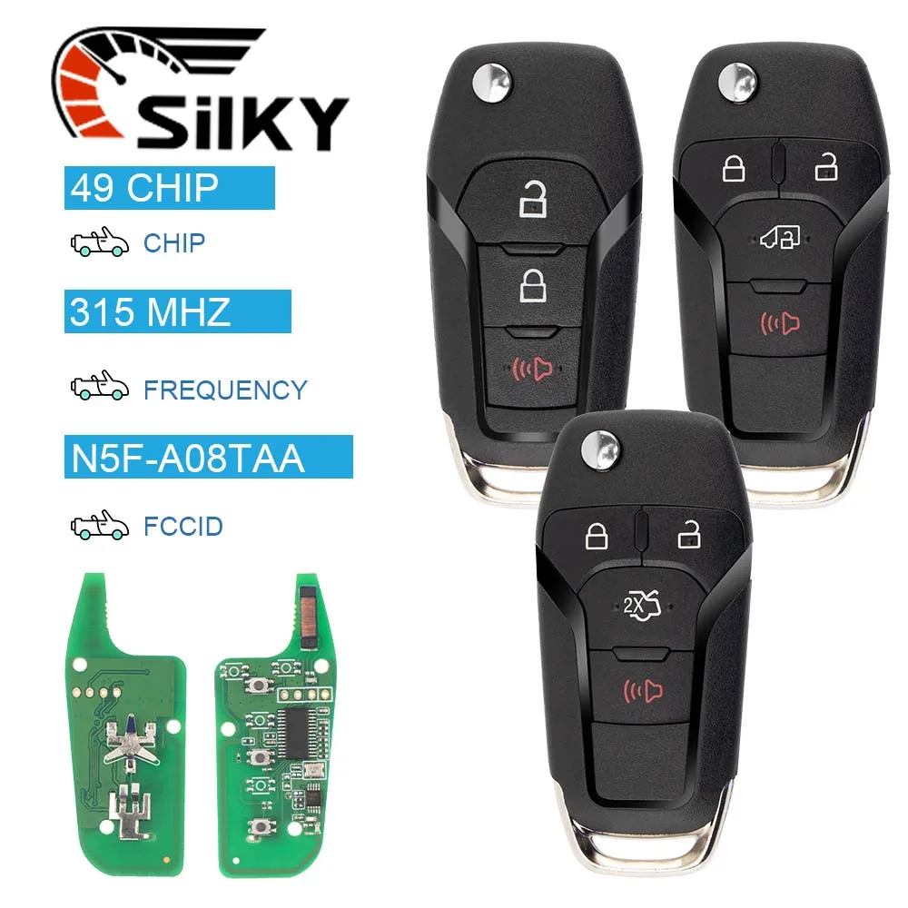 SilKY Car Remote Key,Llave Ford, Chip Id49, 315Mhz, Apto Para Escort Fusion, Trânsito, F150, F250, 2013-2016, N5F-A08Ta