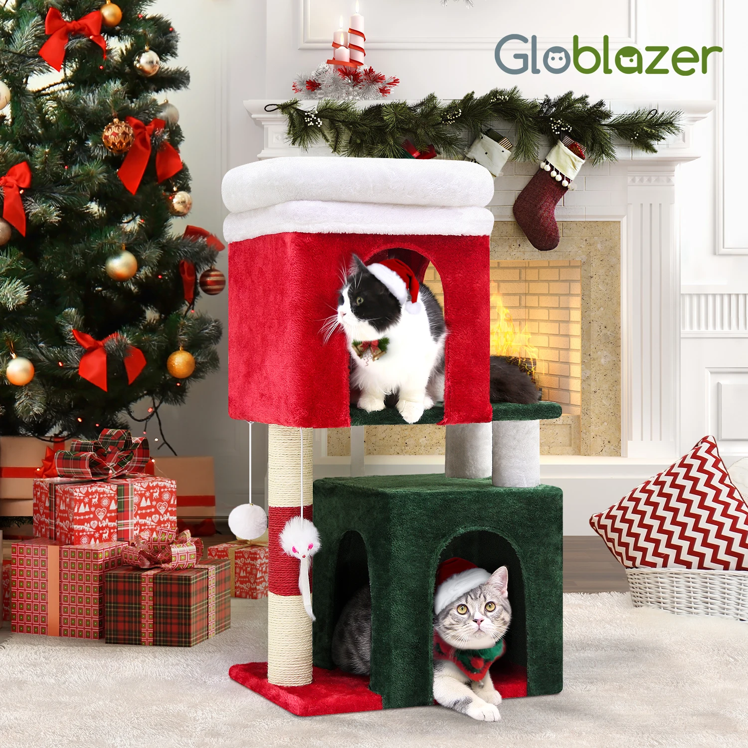 F31 Christmas Cat Tree, 31inch Small Cat Tower with Scratching Post, Kitten Tree for Indoor Kittens, Small Cat Tree