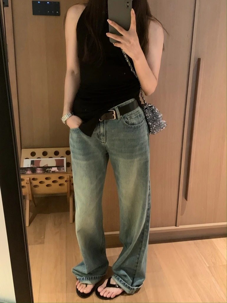 

Прямые джинсы с низкой талией, женские универсальные утягивающие длинные брюки, повседневные весенние сезонные, обычные тонкие