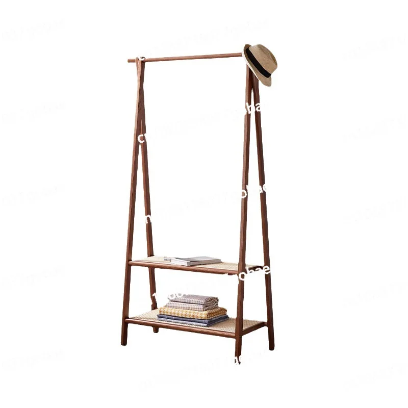 

All solid wood walnut color shelf bedroom home multi-functional coat rack