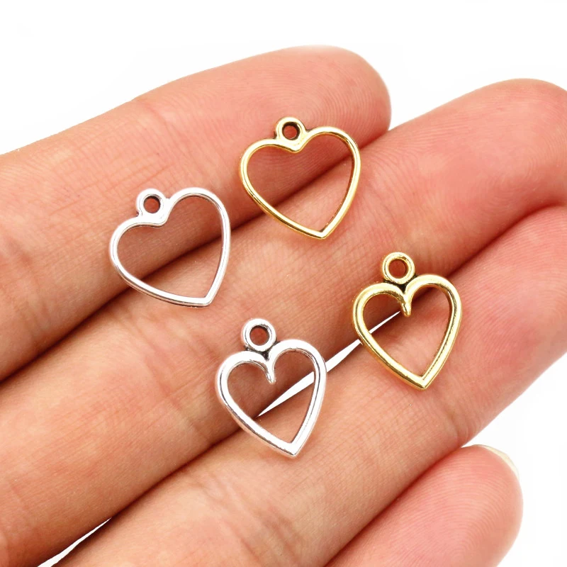 100PCS Antique Gold/Silver Color Hollow Hearts Charms Geometry Pendant Metal Alloy DIY Necklace Bracelet Earrings Marking