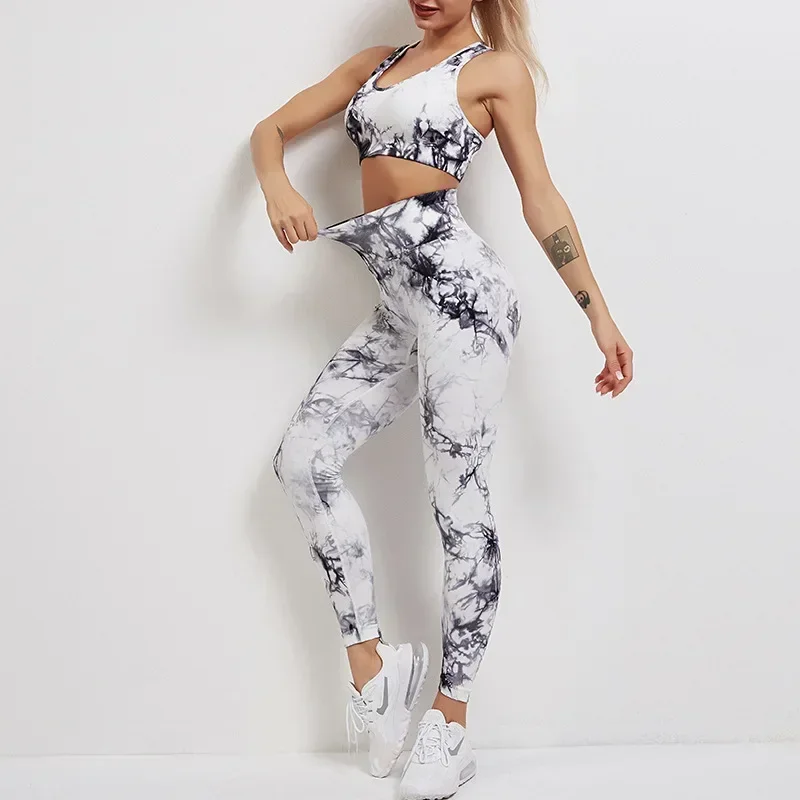 Tie Dye Pants Yoga Suit Sexy Sports Bra Vest Leggings Set Gym Sports Clothes Gym Clothing for Women Workout Set Cheap Sportswear