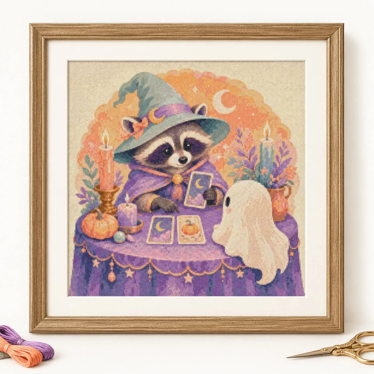 [CC6324-Halloween Raccoon Diviner]11CT 14CT 16CT DIY Stamped Cross Stitch Kit with Printed Canvas and Cotton Threads Embroidery