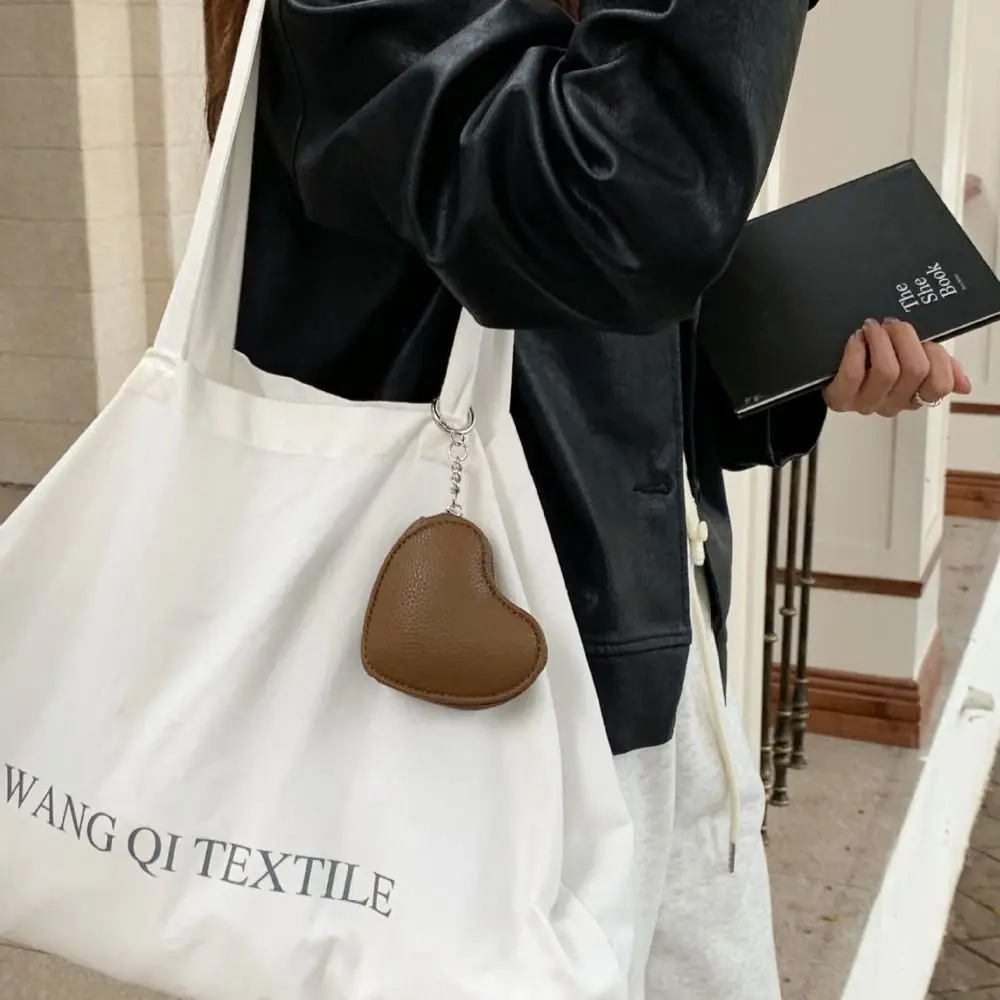 

Portable Pendant PU Leather Coin Purse Love Zipper Heart Shape Wallet with Keychain Clutch Bag Earphone Bag Female