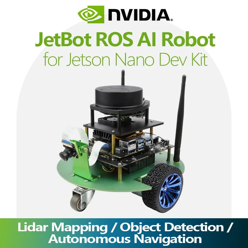 JetBot ROS AI Kit Dual Controller Robot Lidar Mapping Autonomous Navigation Vision Face Recognition NVIDIA Jetson Nano Dev Kit