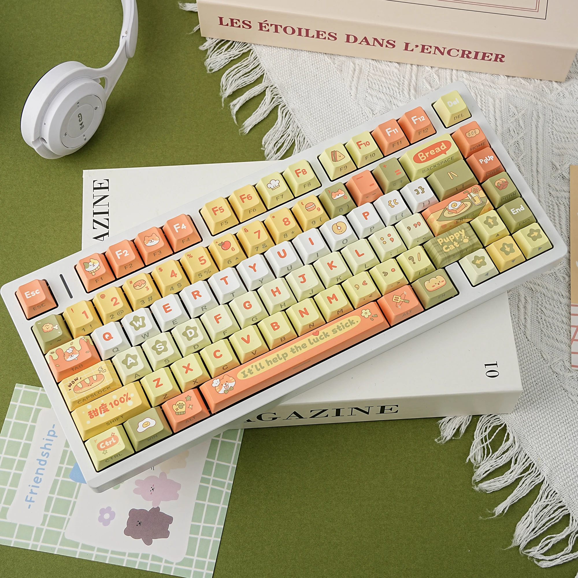 MAIMOOO Lucky Keycap PBT Cherry Profile English Russian French Korean Side Engraved Translucent Keycaps for Mechanical Keyboard