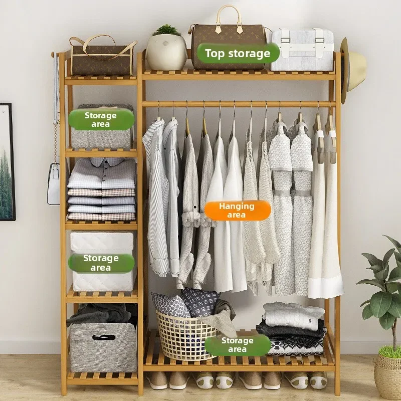 Floor-to-Ceiling Hanger, Simple Bold Solid Wood Bedroom Coat Rack, Hanging Hanger, Household Drying Rack, Removable Rack
