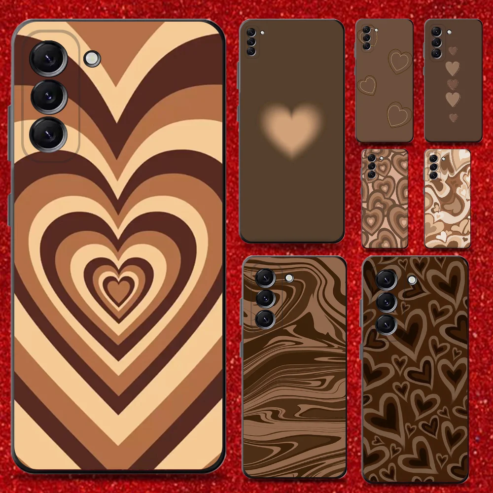 

Latte Love Brown Heart Aesthetic Phone Case For Samsung Galaxy A13,A21s,A22,A31,A32,A52,A53,A71,A80,A91 Soft Black Shell