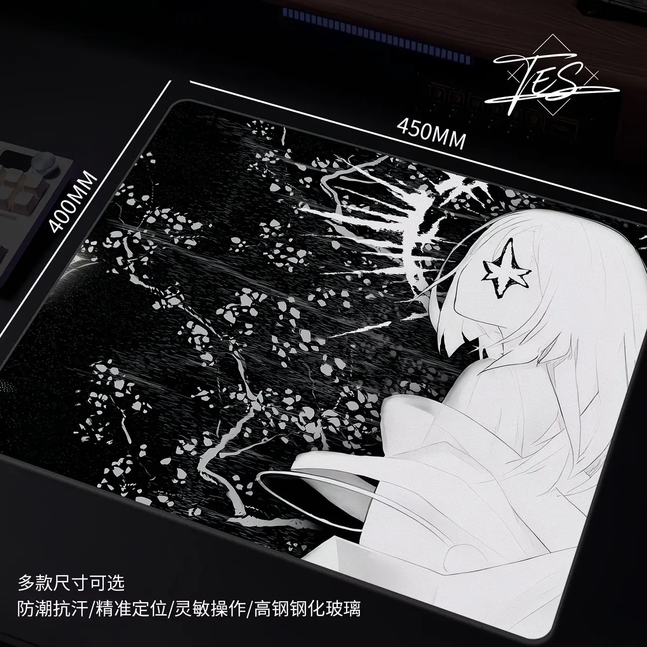 Gothic Anime Tempered Glass Mouse Pad Hard Mouse Mat Waterproof Anti Slip Frosted Mousepad Laptop Gamers Desk Home Keyboard Pad