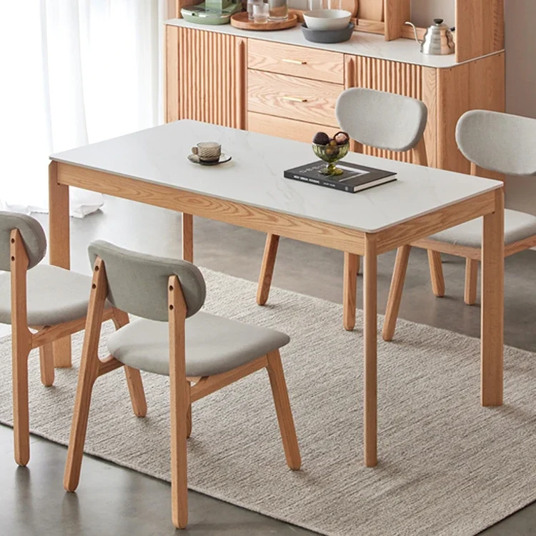 -ww K3111 Nordic Style Solid OAK Wood Legs Dining Room Furniture with Sintered Stone Top Dining Table Set