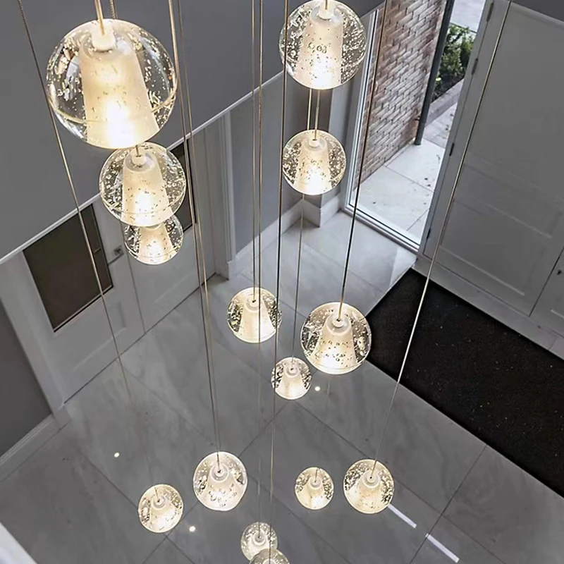 

Modern Led Chandelier Loft Villa Hall Living Room Long Staircase Hanging Lamp Dining Bedroom Kitchen Crystal Ball Lustre lamp