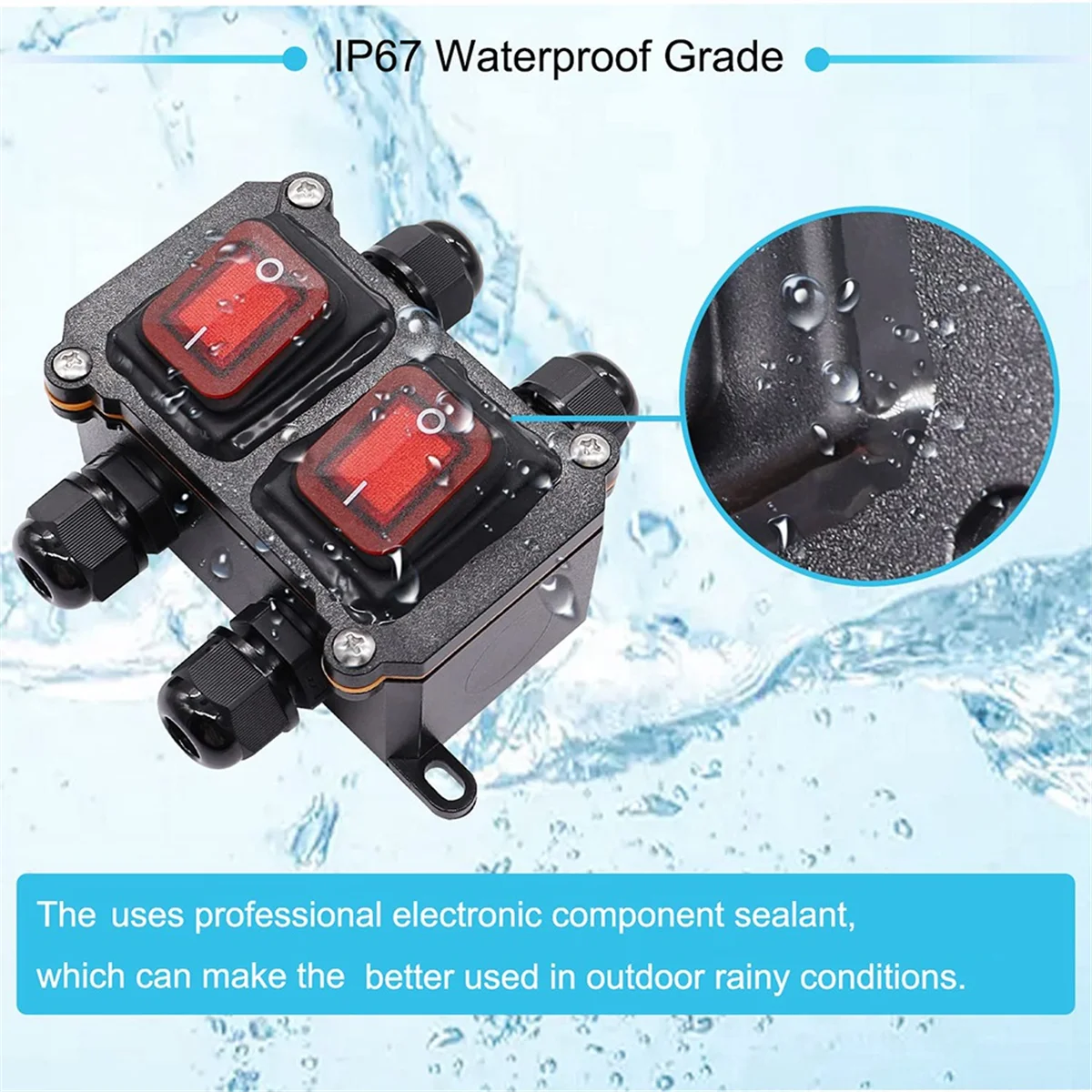 2PCS IP67 Waterproof Inline Cord Switch 12VDC 20A DPST on Off Outdoor Toggle Switch with Red Light Rocker Button