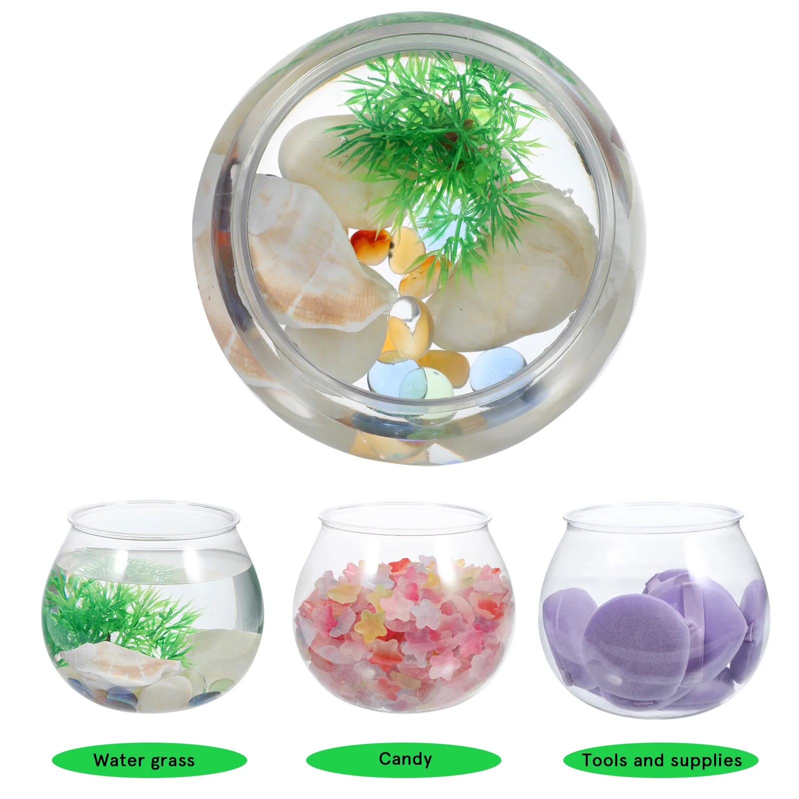 

2pcs Small Fish Tank L scape Decorative Bubble Plastic Goldfish Aquarium Round Bowl Globe Centerpieces Clear Keeper
