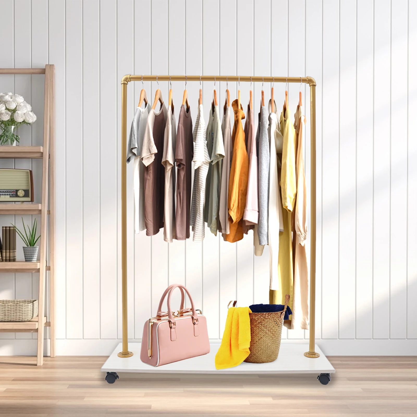 95*30*130cm/120*35*160cm Boutique Women Clothes Store Gold Clothes Rack Floor Clothing Display Racks