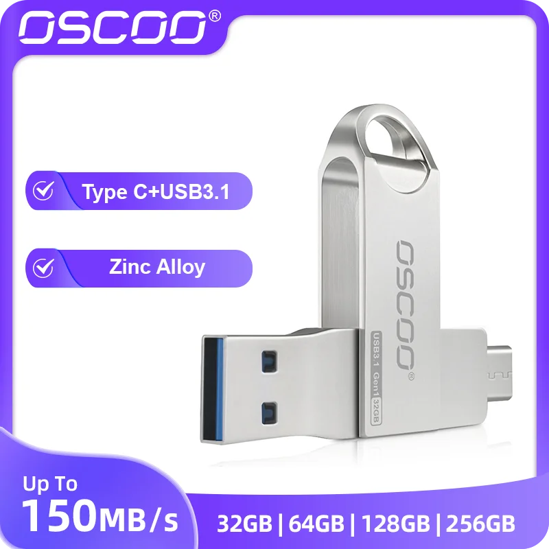 OSCOO 32GB 64GB 128GB CU002 USB Flash Drive Type C & USB3.1 Gen1 Portable & Compact USB Flash Drive Suitable for Office Workers