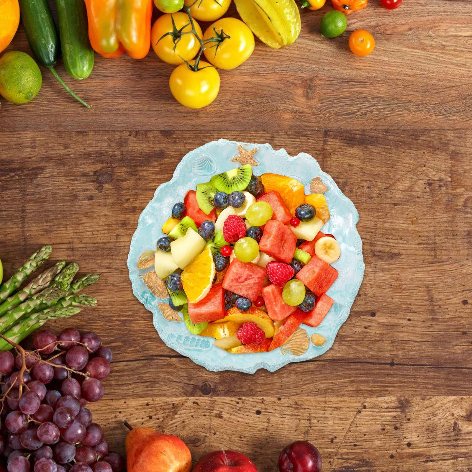

1pc Mediterranean Fruit Tray Resin Serving Platter Decorative Table Tray For Kitchen Living Room Candy Dessert Snack Storage