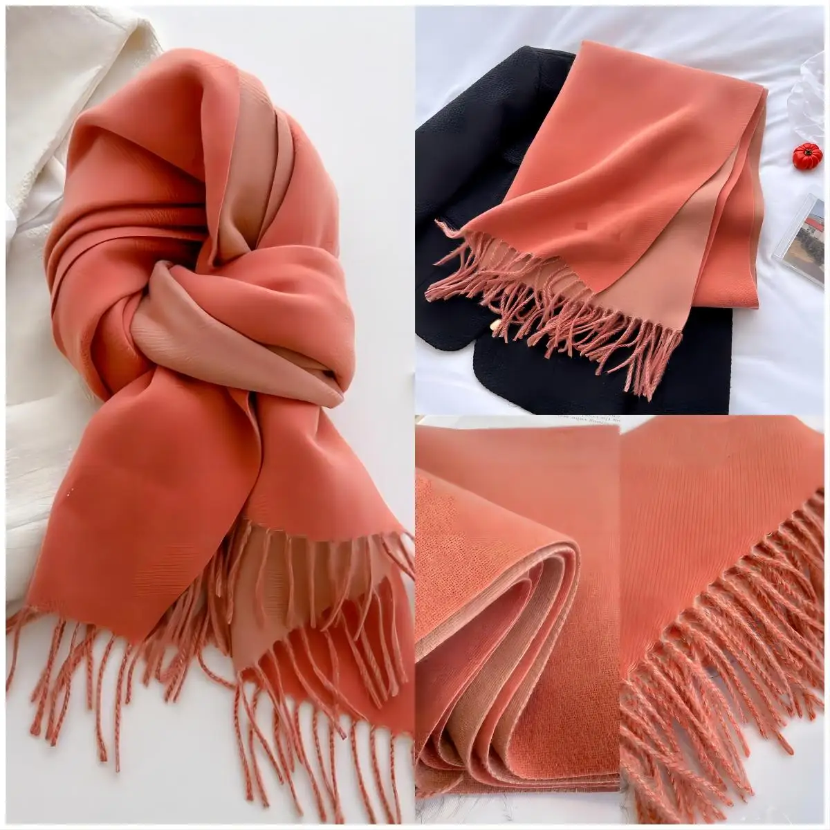 Golexury Winter Double Side Cashmere Scarf Soft Warm Luxury Brand Wool Scarves Pashmina Shawl Black Men\'s Poncho Cashmere Scarf