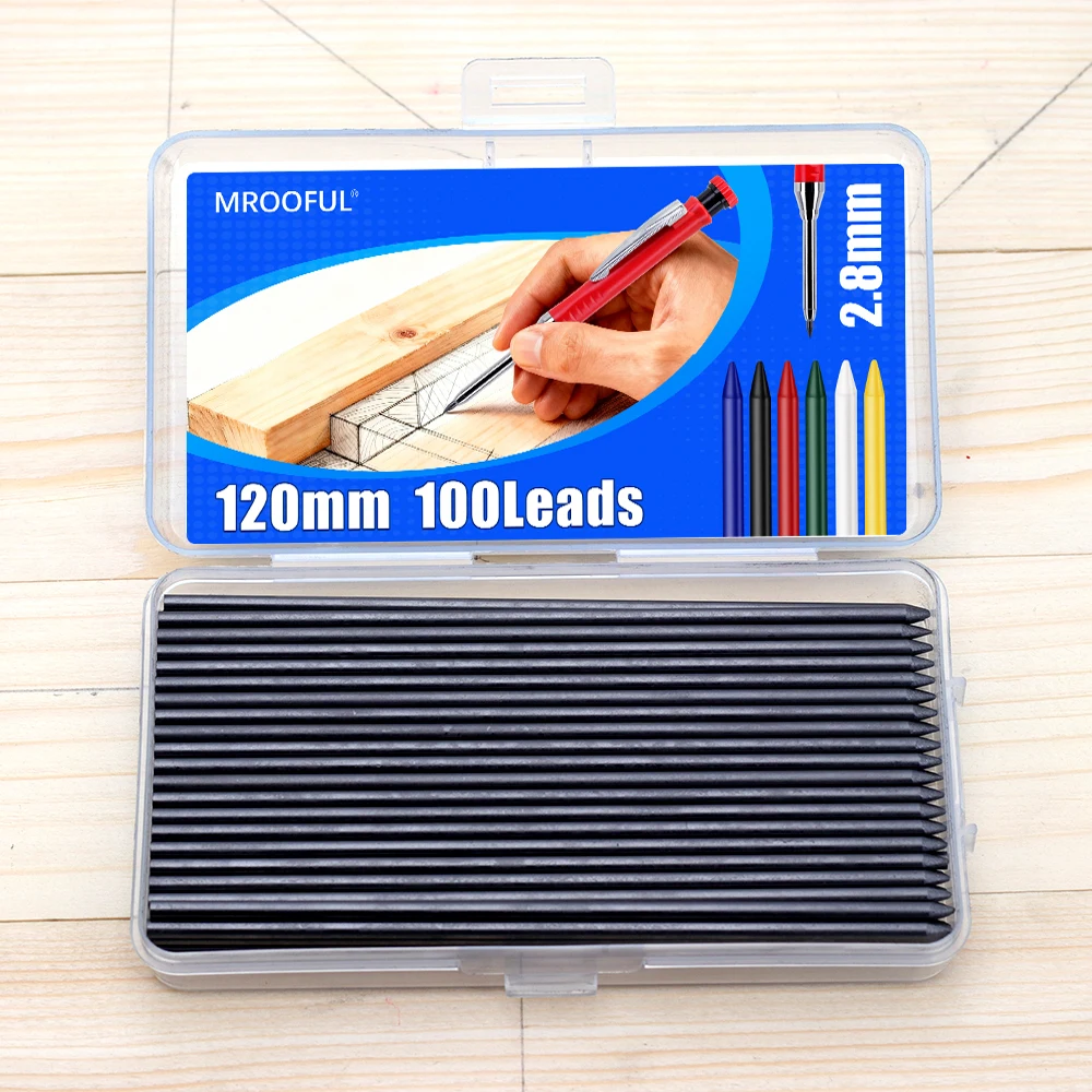 New Woodworking Mechanical Pencil Lead Refill, 100Pcs/Box 2.8mm Replaceable Black Lead -Engineering Marking Scribing Tool image 5