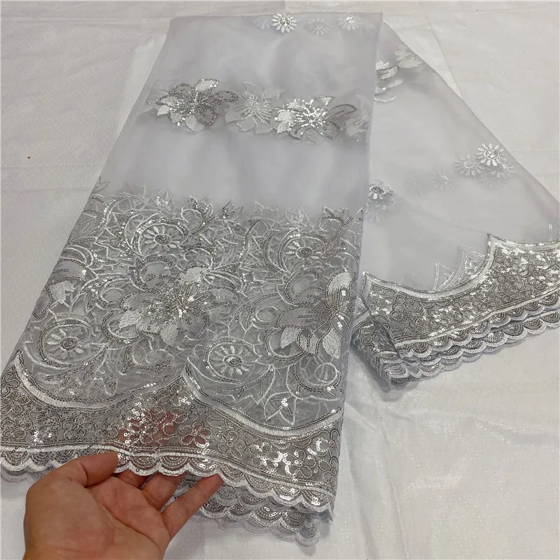 5 Yard Newest Hot Selling French Lace With Beads High Quality African Tulle Cord Lace Net Embroidered Fabric For Wedding 4L10102