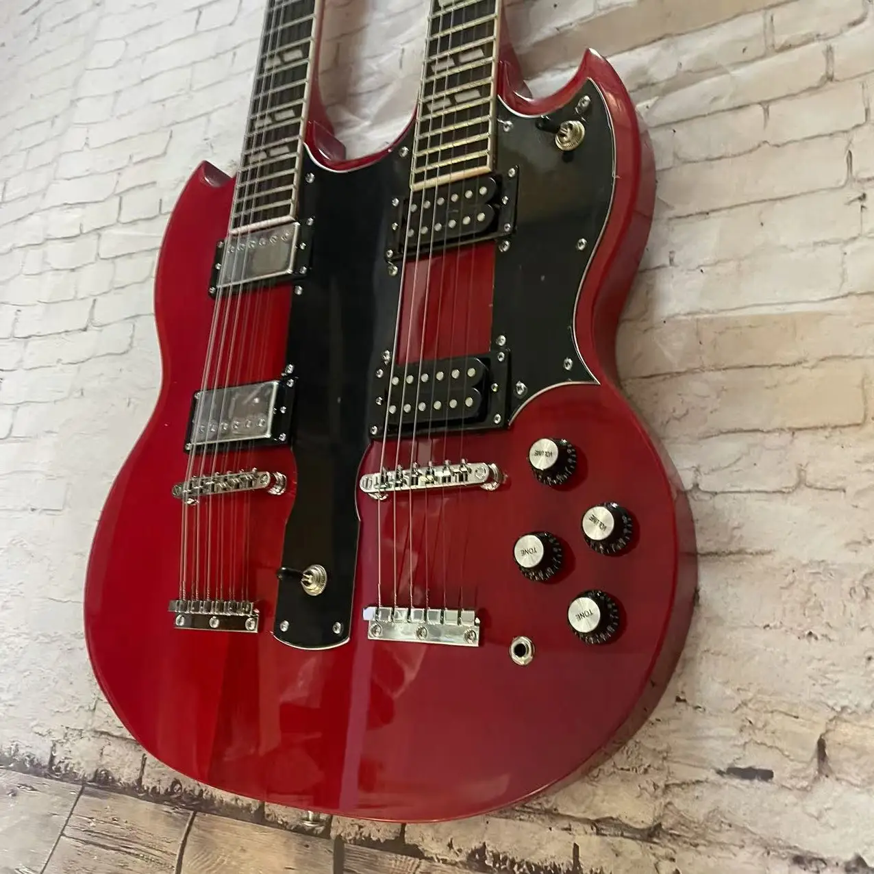 Electric Guitar Dual Path 12+6 Chord Electric Guitar, Transparent Red Body, Real Shipping Picture, In Stock