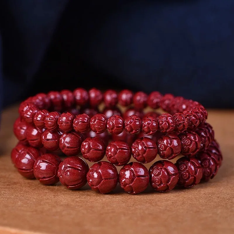 

Настоящий браслет из киновари и лотоса, бусины, роскошный браслет, натуральные ювелирные изделия, талисманы, винтажный резной амулет из драгоценных камней, модный