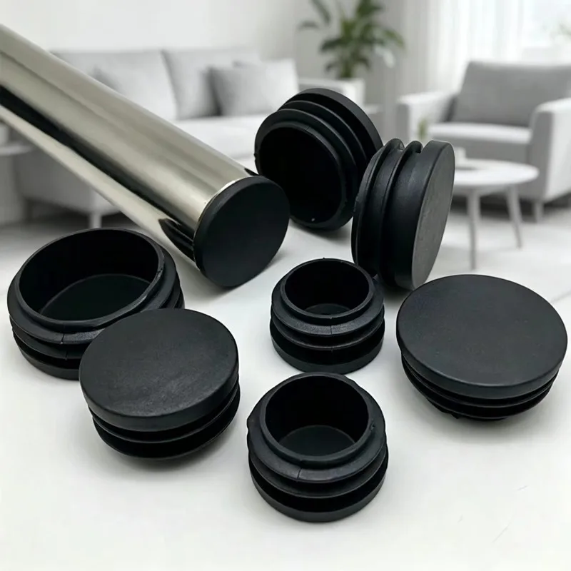 12Pcs Plastic Round Pipe Plug Chair Legs Black Protector Caps Non Slip Chair Leg Foot Dust Cover Floor Protector Pads