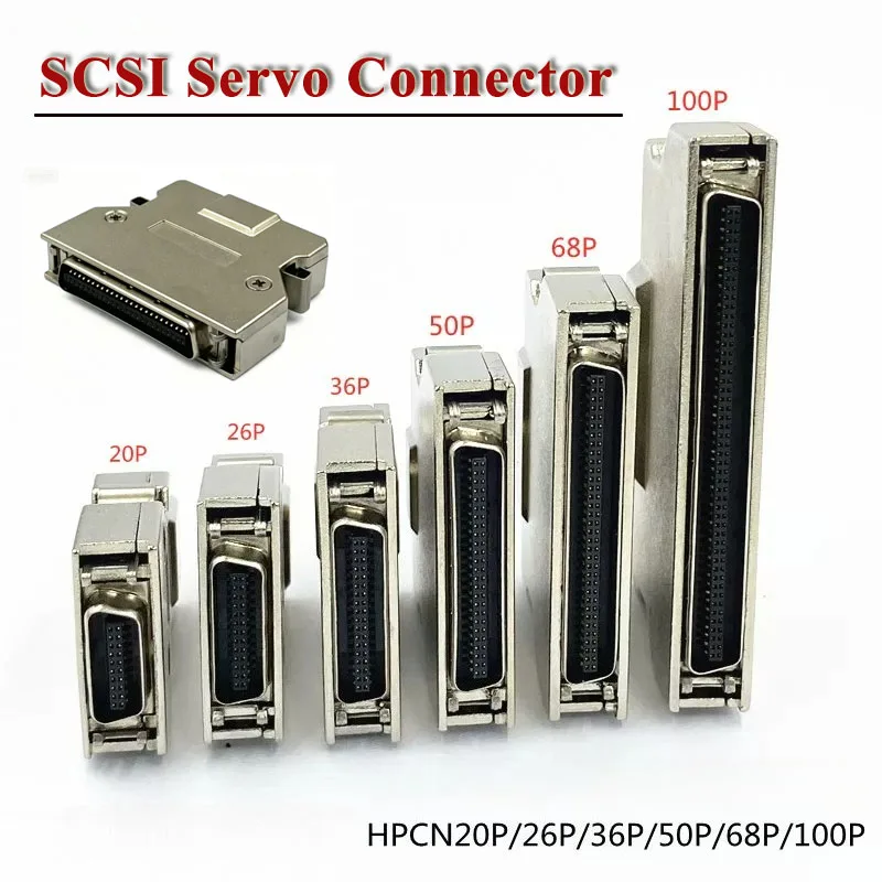 Snap on Type SCSI Servo Drive Connector SCSI Male Head Solder Wire Plug Iron Shell HPCN50P CN Slot Type Connectors 20PIN~100PIN