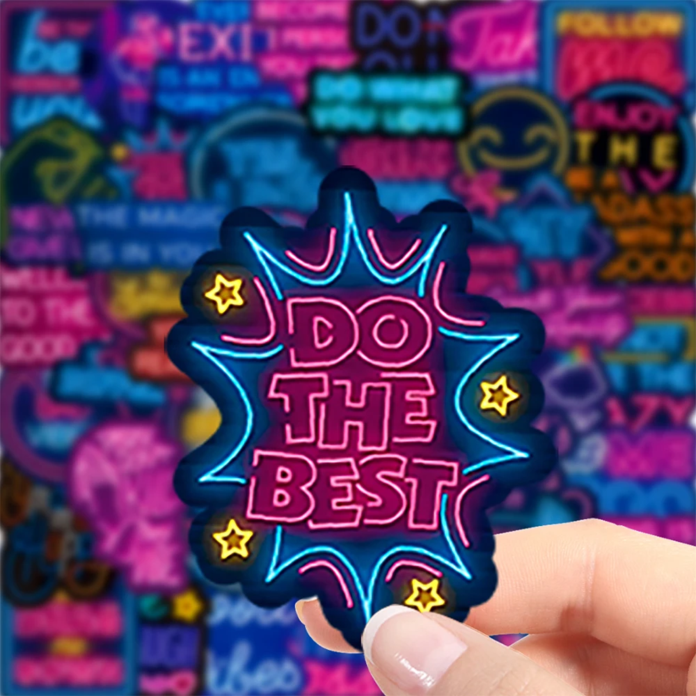 10/30/50 Uds. Pegatinas divertidas de neón con frases inspiradoras, pegatinas de grafiti de dibujos animados, impermeables, DIY, equipaje, teléfono, álbum de recortes, paquete de calcomanías