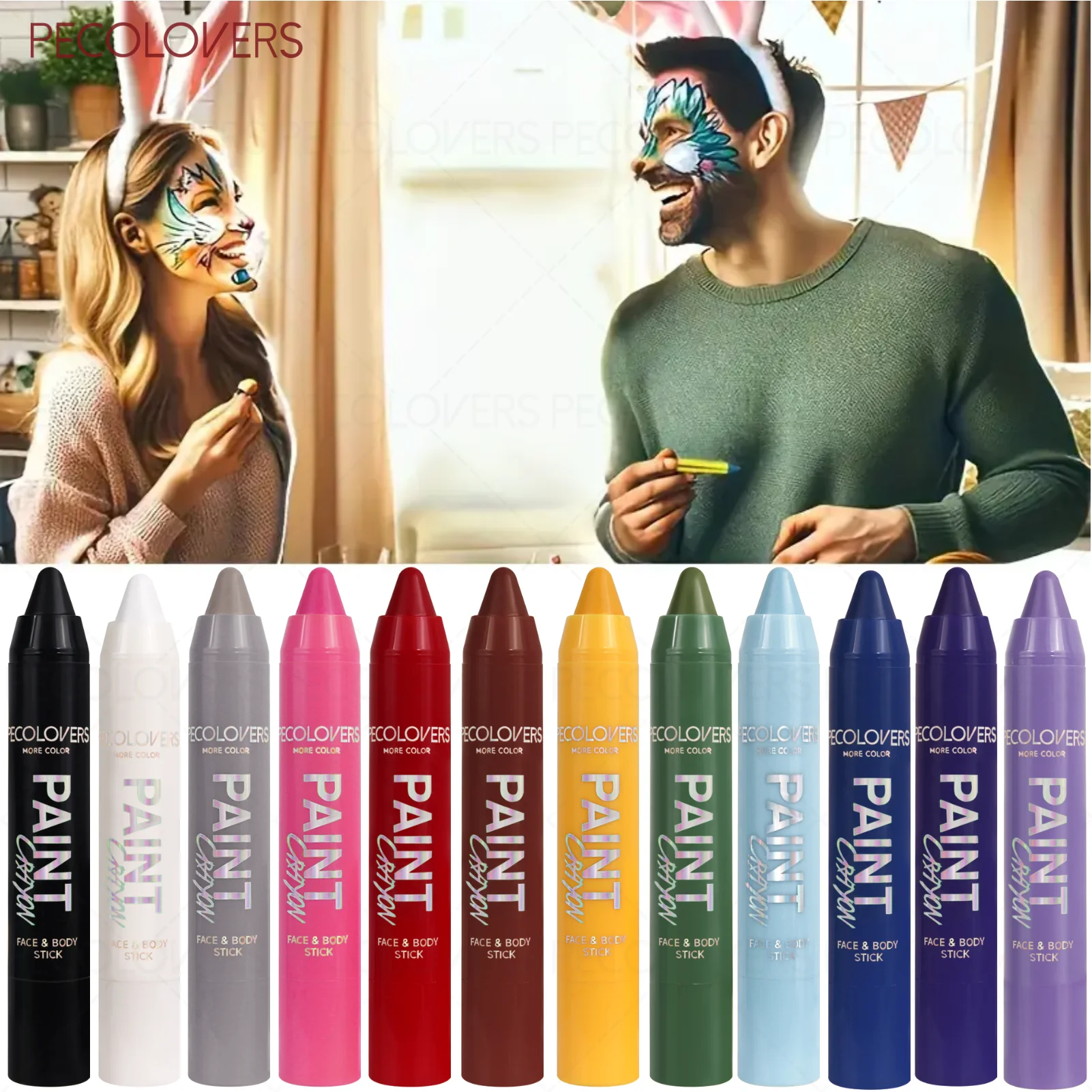 1-delige bodypainting kleurpotloden, alle kunstformulieren en creativiteit, selectie van rijke kleuren, met de hand geschilderd graffitiegezicht